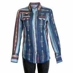Women's Serape Pattern Western Shirt in Blue - Flyclothing LLC