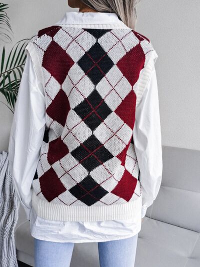 Plaid V-Neck Sweater Vest - Flyclothing LLC