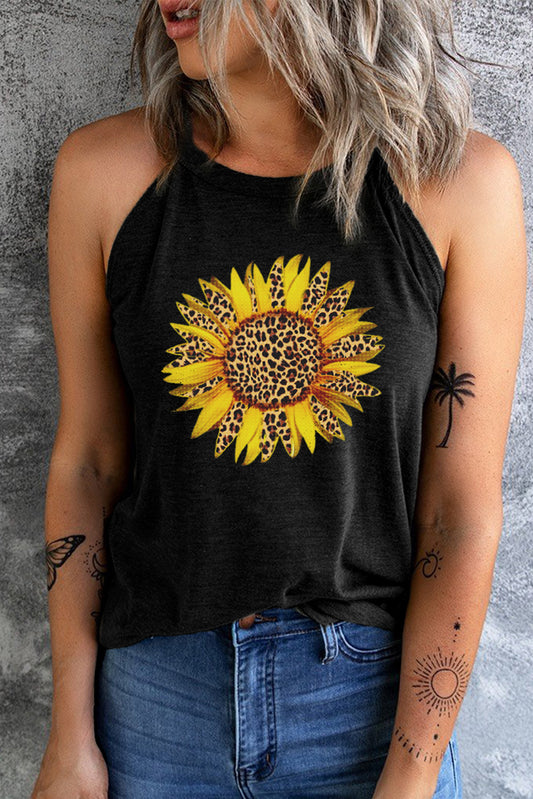 Sunflower Graphic Round Neck Tank - Flyclothing LLC