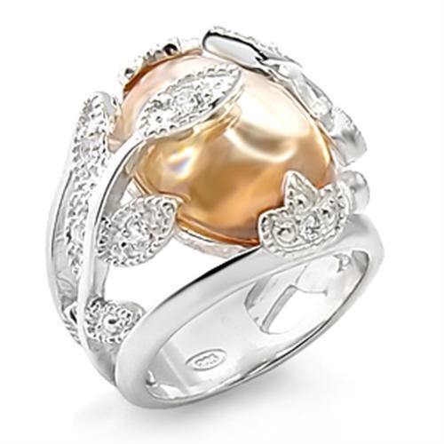 Alamode Rhodium Brass Ring with AAA Grade CZ in Champagne - Flyclothing LLC