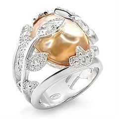 Alamode Rhodium Brass Ring with AAA Grade CZ in Champagne - Flyclothing LLC