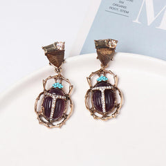 Beetle Shape Rhinestone Alloy Dangle Earrings - Trendsi