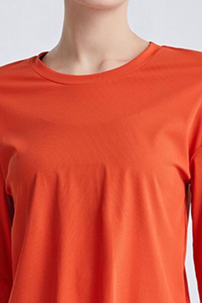 Round Neck Dropped Shoulder Active T-Shirt - Flyclothing LLC