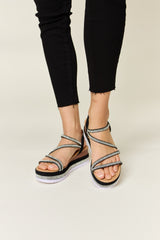 Forever Link Rhinestone Strappy Wedge Sandals - Flyclothing LLC