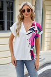 Printed Surplice Short Sleeve Blouse - Flyclothing LLC