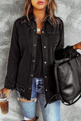 Distressed Snap Down Denim Jacket - Flyclothing LLC