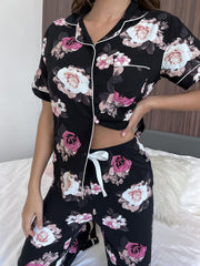 Floral Short Sleeve Shirt and Pants Lounge Set - Flyclothing LLC