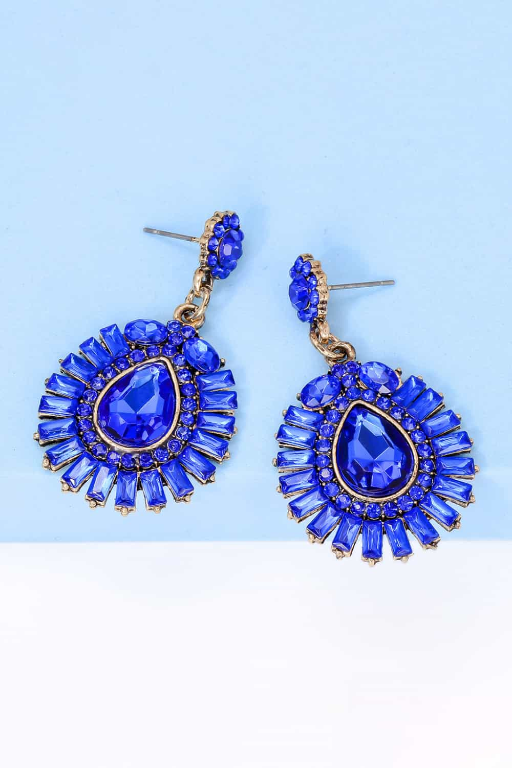 Teardrop Shape Glass Stone Dangle Earrings - Flyclothing LLC