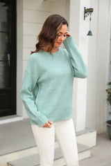 Round Neck Ribbed Long Sleeve Sweater - Flyclothing LLC