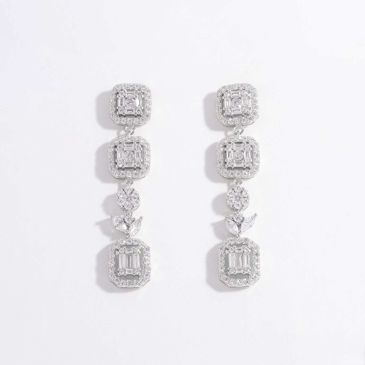 925 Sterling Silver Inlaid Zircon Geometric Dangle Earrings - Flyclothing LLC