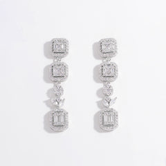 925 Sterling Silver Inlaid Zircon Geometric Dangle Earrings - Flyclothing LLC