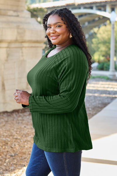 Basic Bae Full Size Ribbed Round Neck Long Sleeve Knit Top - Flyclothing LLC