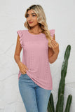 Smocked Round Neck Eyelet Top - Flyclothing LLC