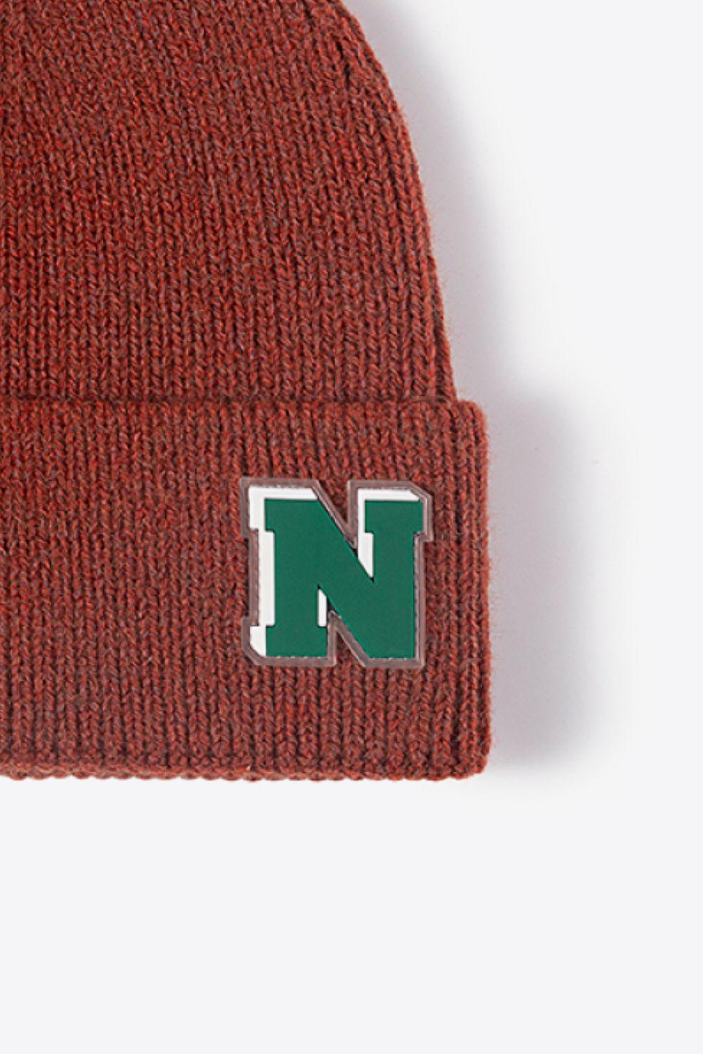 Letter N Patch Cuffed Knit Beanie - Flyclothing LLC