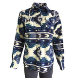 Women's Native Pattern Fleece Western Shirt in White & Blue - Flyclothing LLC