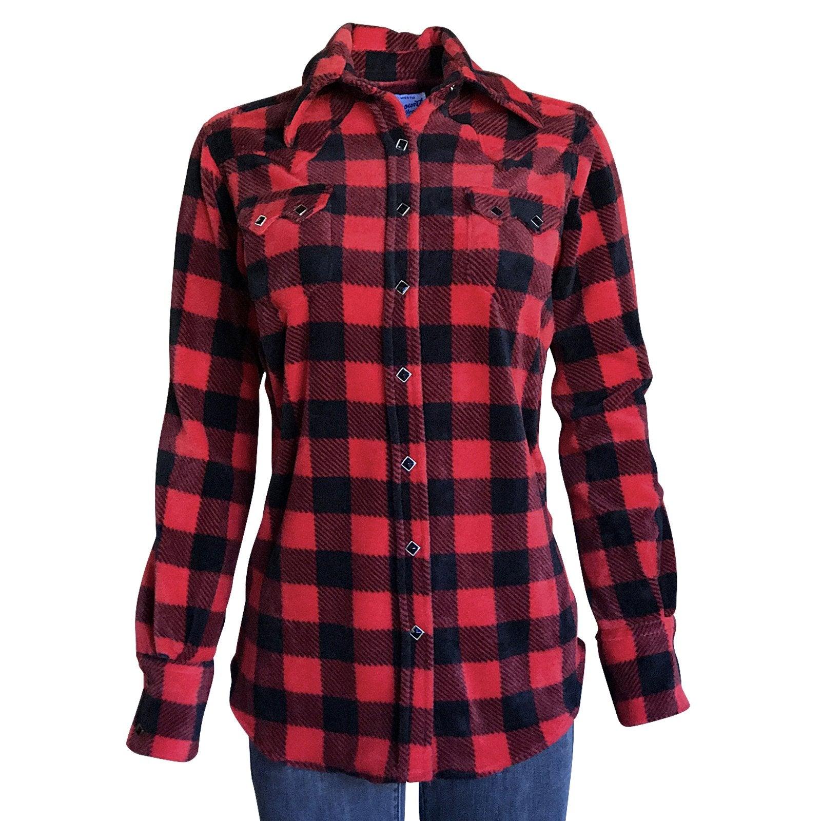 Rockmount Ranch Wear Womens Red & Black Buffalo Check Fleece Western Shirt - Flyclothing LLC