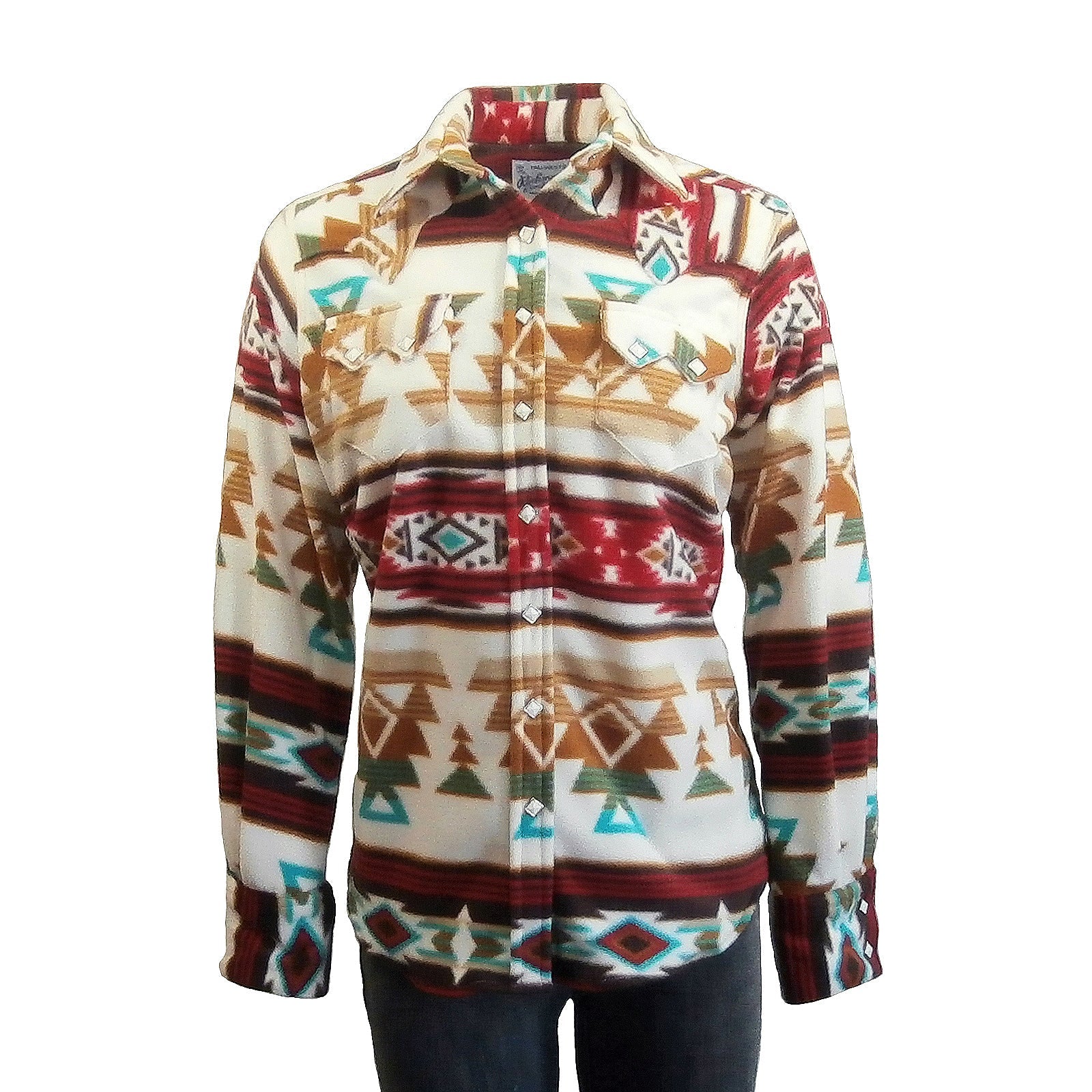 Rockmount Clothing Women's Native Pattern Fleece Western Shirt in Tan & Red