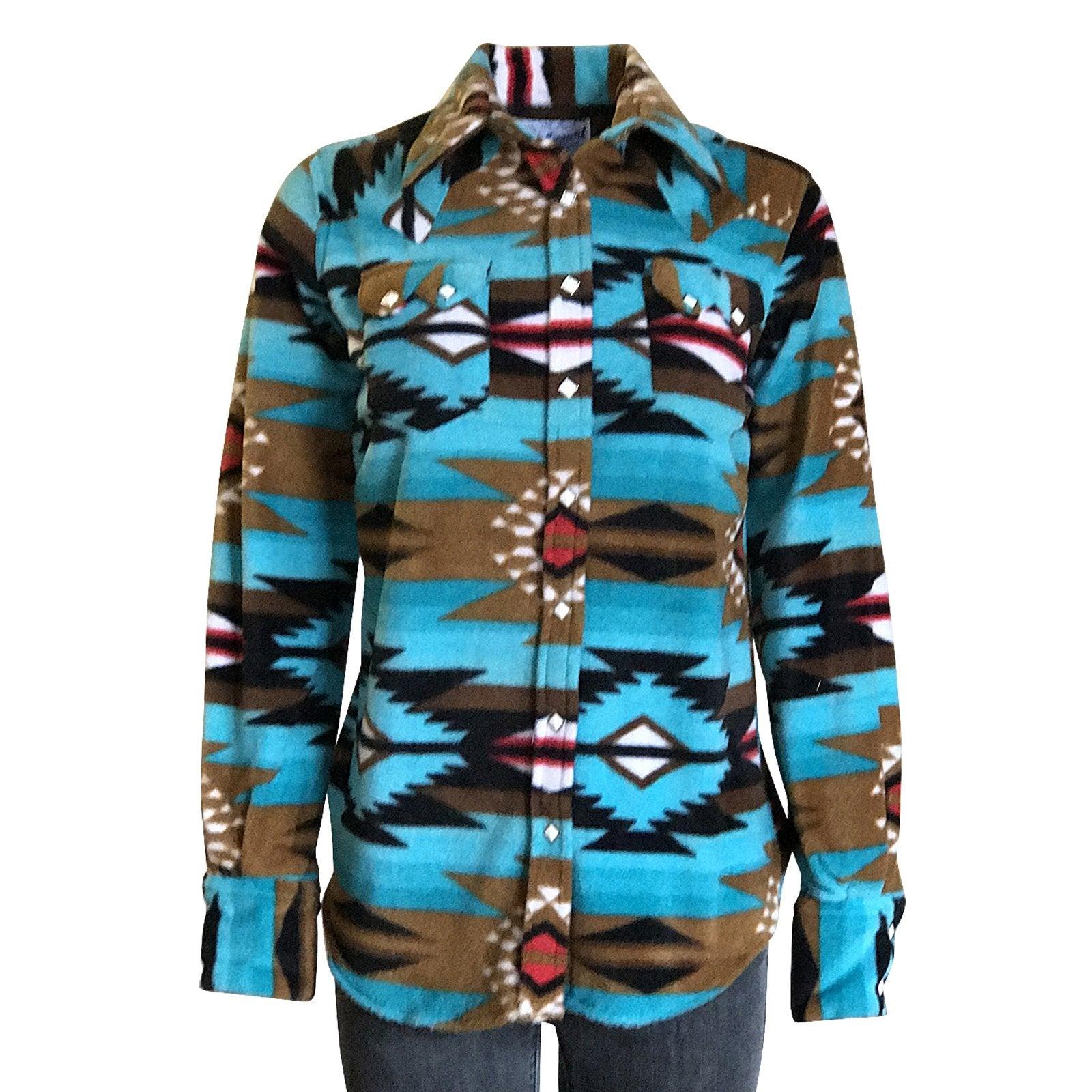 Rockmount Ranch Wear Womens Native Pattern Turquoise Fleece Western Shirt - Flyclothing LLC