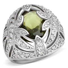 Alamode Rhodium Brass Ring with AAA Grade CZ in Olivine color - Flyclothing LLC