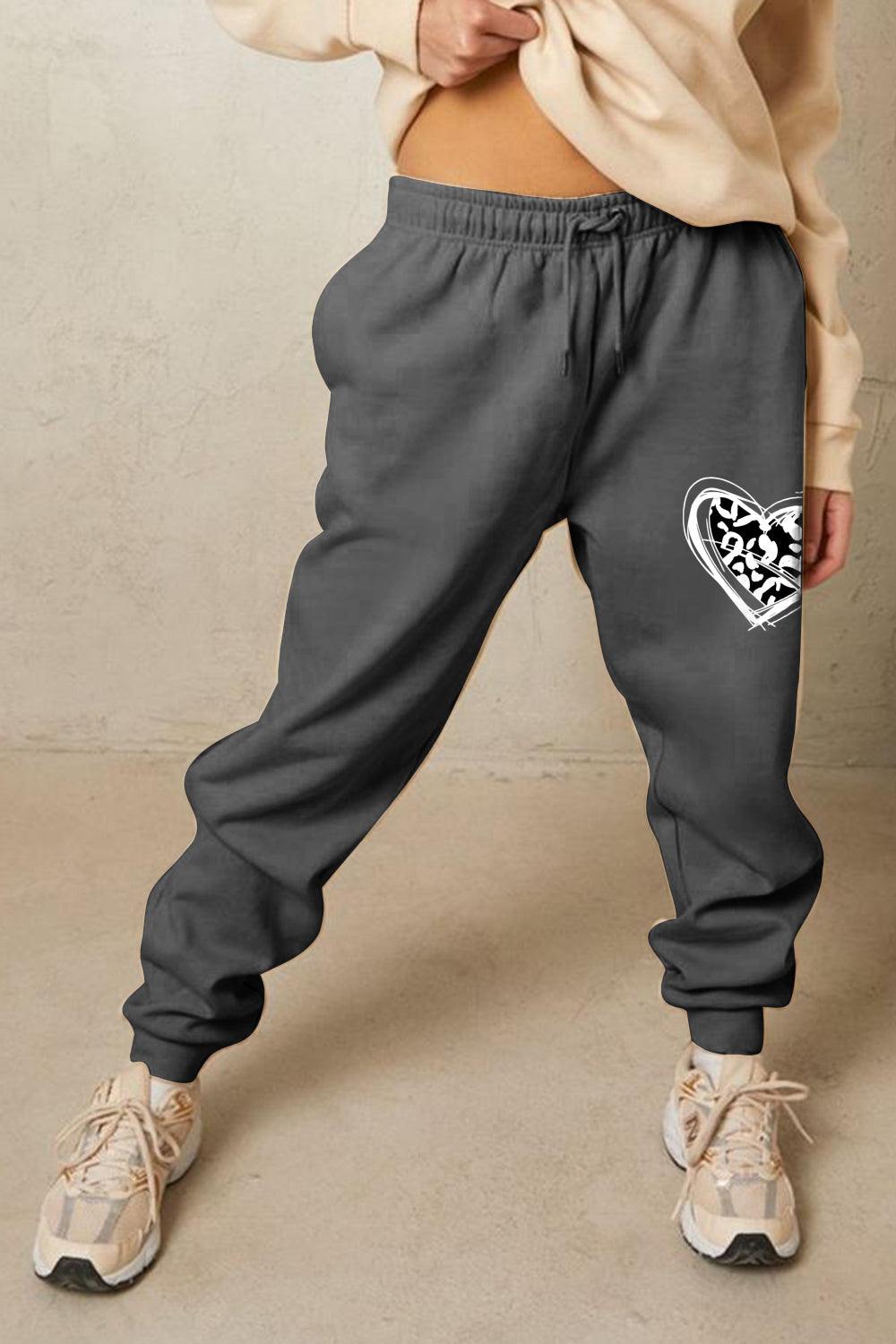 Simply Love Simply Love Full Size Drawstring Heart Graphic Long Sweatpants - Flyclothing LLC