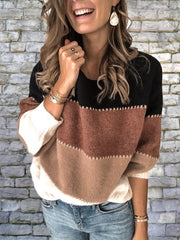 Color Block Round Neck Sweater - Trendsi