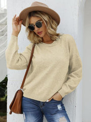 Round Neck Long Sleeve Sweater - Flyclothing LLC