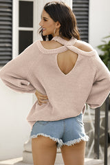 Ribbed Long Sleeve Cold Shoulder Knit Top - Flyclothing LLC