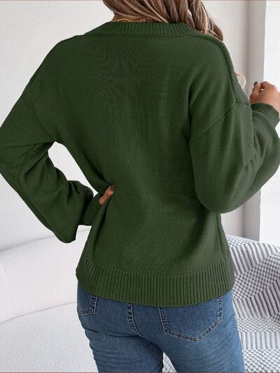 Cable-Knit Buttoned V-Neck Sweater - Flyclothing LLC