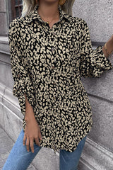 Leopard Roll-Tap Sleeve Shirt - Flyclothing LLC