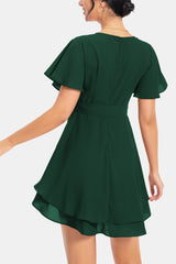 Surplice Neck Flutter Sleeve Dress - Flyclothing LLC