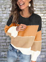 Color Block Round Neck Sweater - Trendsi