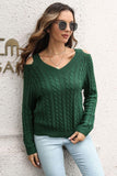 Cold Shoulder V-Neck Cable-Knit Pullover Sweater - Trendsi