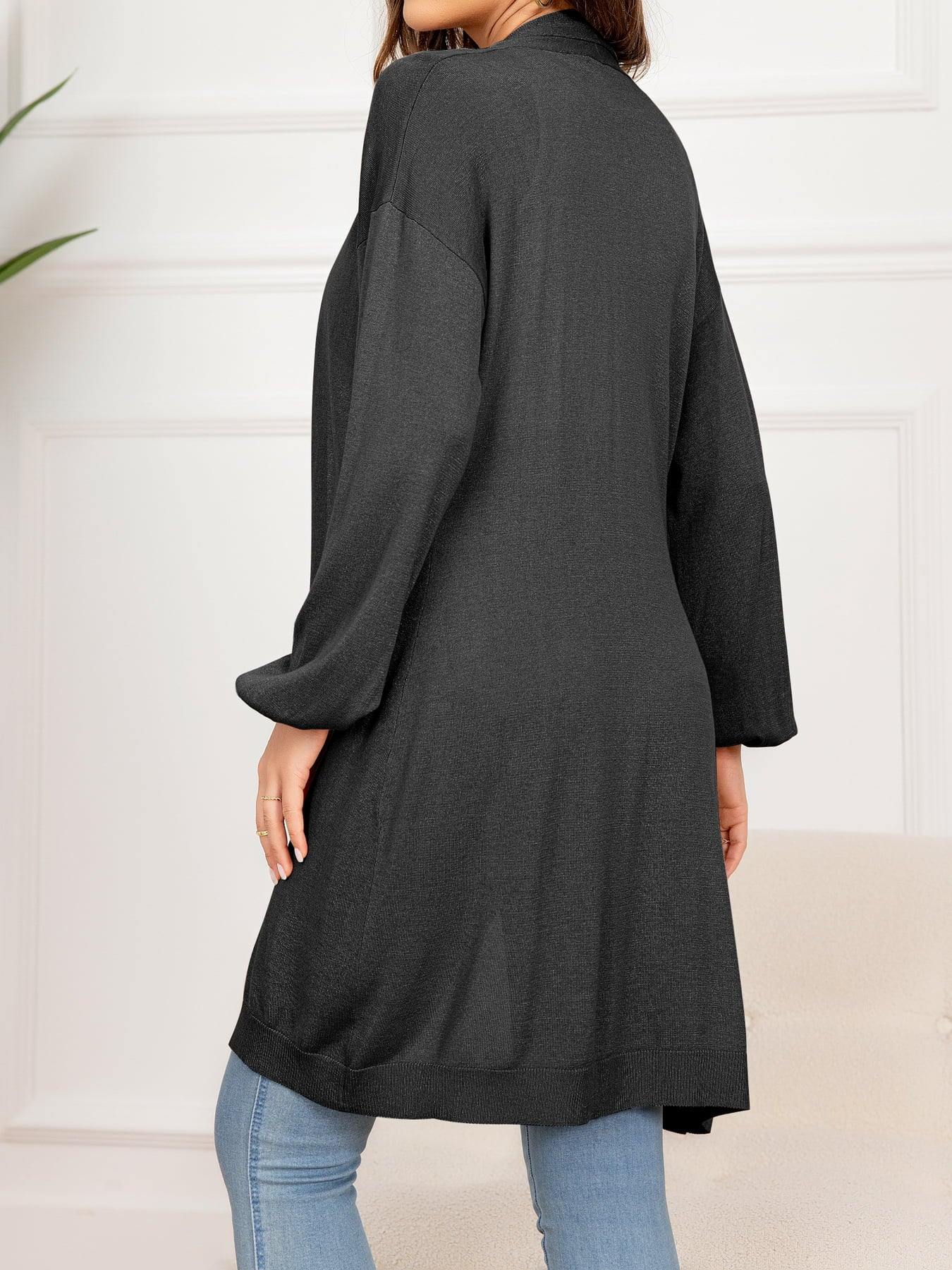 Dropped Shoulder Open Front Longline Cardigan - Flyclothing LLC