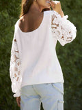 Ribbed Lace Trim Flounce Sleeve Knit Top - Flyclothing LLC