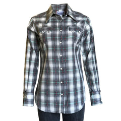 Rockmount Ranch Wear Womens Shadow Plaid Dobby Lurex Western Shirt in Grey - Flyclothing LLC