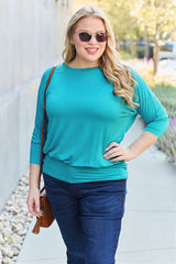 Basic Bae Full Size Round Neck Batwing Sleeve Blouse - Flyclothing LLC