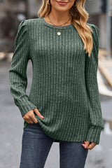 Ribbed Round Neck Long Sleeve Knit Top - Trendsi