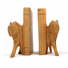 Carved Wood Lion Book Ends, Set of 2 - Flyclothing LLC