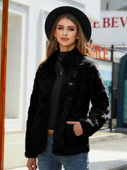 Fuzzy Checkered Zip Up Jacket - Flyclothing LLC