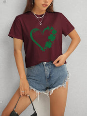 Heart Lucky Clover Round Neck Short Sleeve T-Shirt - Flyclothing LLC