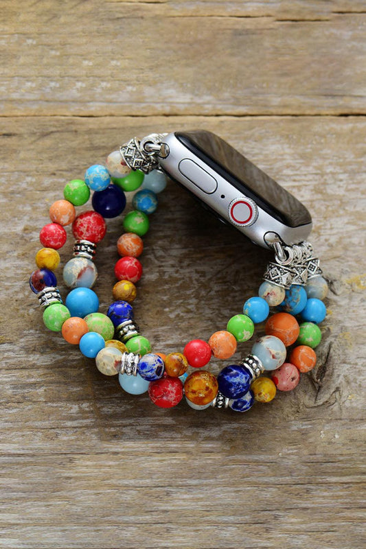 Synthetic Imperial Jasper Beaded Watchband Bracelet - Flyclothing LLC