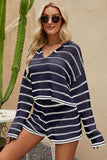 Striped Openwork Knit Hoodie and Shorts Set - Flyclothing LLC