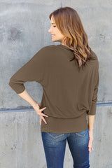 Basic Bae Full Size Round Neck Batwing Sleeve Blouse - Flyclothing LLC