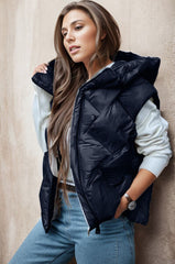 Zip Up Hooded Vest Coat - Flyclothing LLC