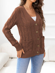 Button Down Cable-Knit Cardigan - Trendsi