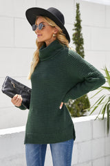 Horizontal Ribbing Turtleneck Sweater - Trendsi