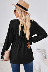 Ruched Round Neck Flounce Sleeve Blouse - Flyclothing LLC