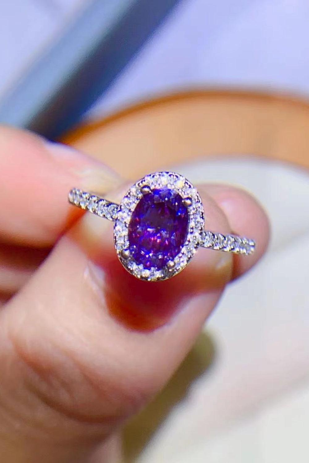 925 Sterling Silver 1 Carat Purple Moissanite Ring - Flyclothing LLC