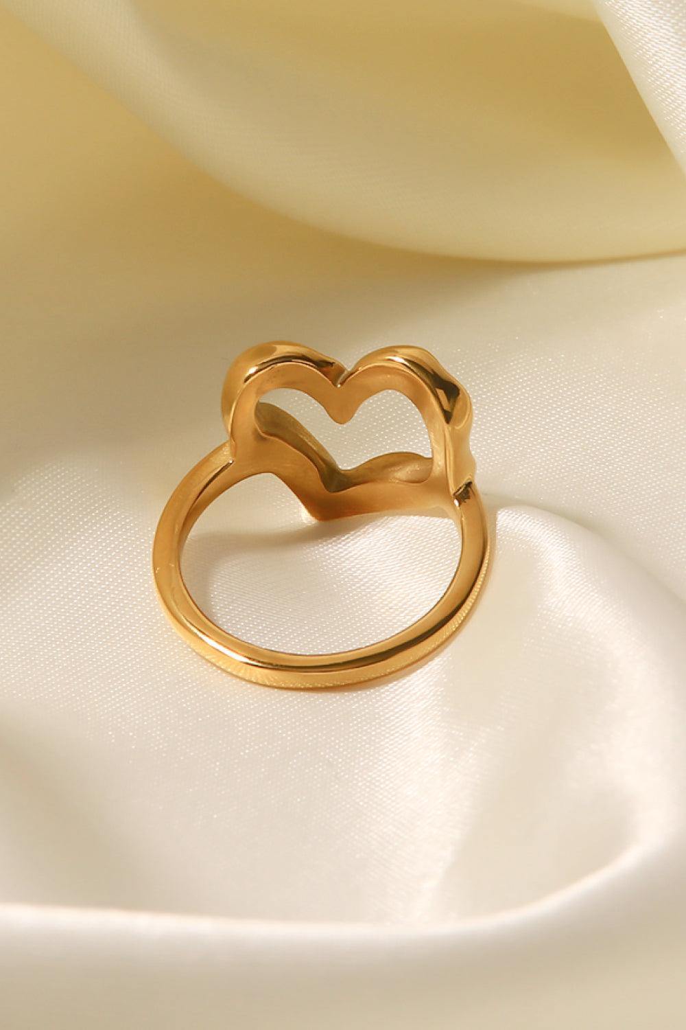 18K Gold Plated Heart-Shaped Ring - Trendsi