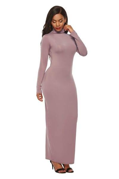 Mock Neck Long Sleeve Maxi Slim Dress - Flyclothing LLC